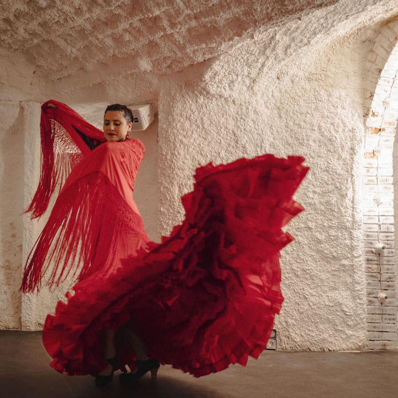 interior-flamenca Artistas de flamenco actuando en cueva del Sacromonte durante celebración de boda en El Camborio